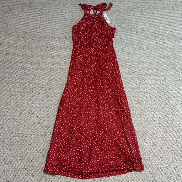 New With Tags Red Polka Dot Halter Maxi Dress - Picture 3 of 8